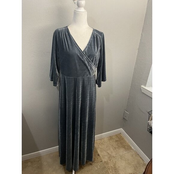 Soft Surroundings Dress Women Medium Velour Bell Sleeve Long Maxi Gray Wrap Top - Picture 6 of 10